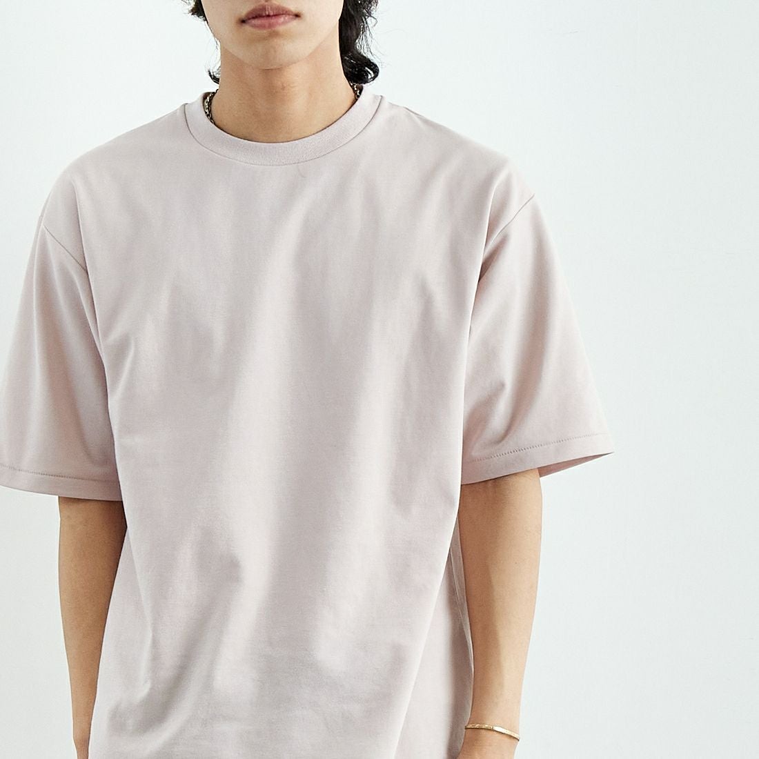 Jeans Factory Clothes [ジーンズファクトリークローズ] ポンチローマ ハーフスリーブTシャツ [JFC-252-016] D.PINK &&モデル身長：179cm 着用サイズ：L&&