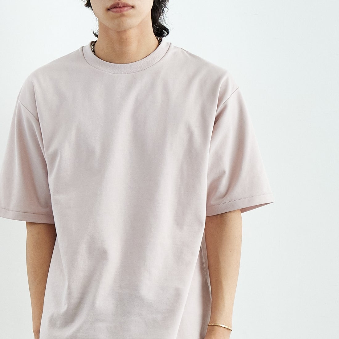 Jeans Factory Clothes [ジーンズファクトリークローズ] ポンチローマ ハーフスリーブTシャツ [JFC-252-016] D.PINK &&モデル身長：179cm 着用サイズ：L&&