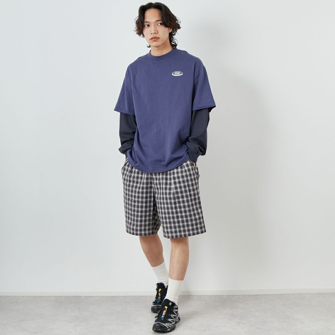 PENDLETON [ペンドルトン] 2タックショーツ [5275-0004] 75 GRAY/WH &&モデル身長：179cm 着用サイズ：L&&