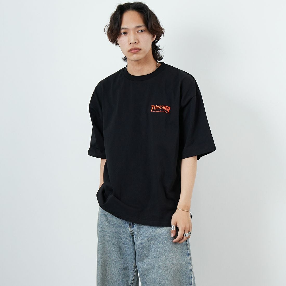 THRASHER [スラッシャー] ショートスリーブTシャツ [TH24SU02] BLK &&モデル身長：179cm 着用サイズ：L&&