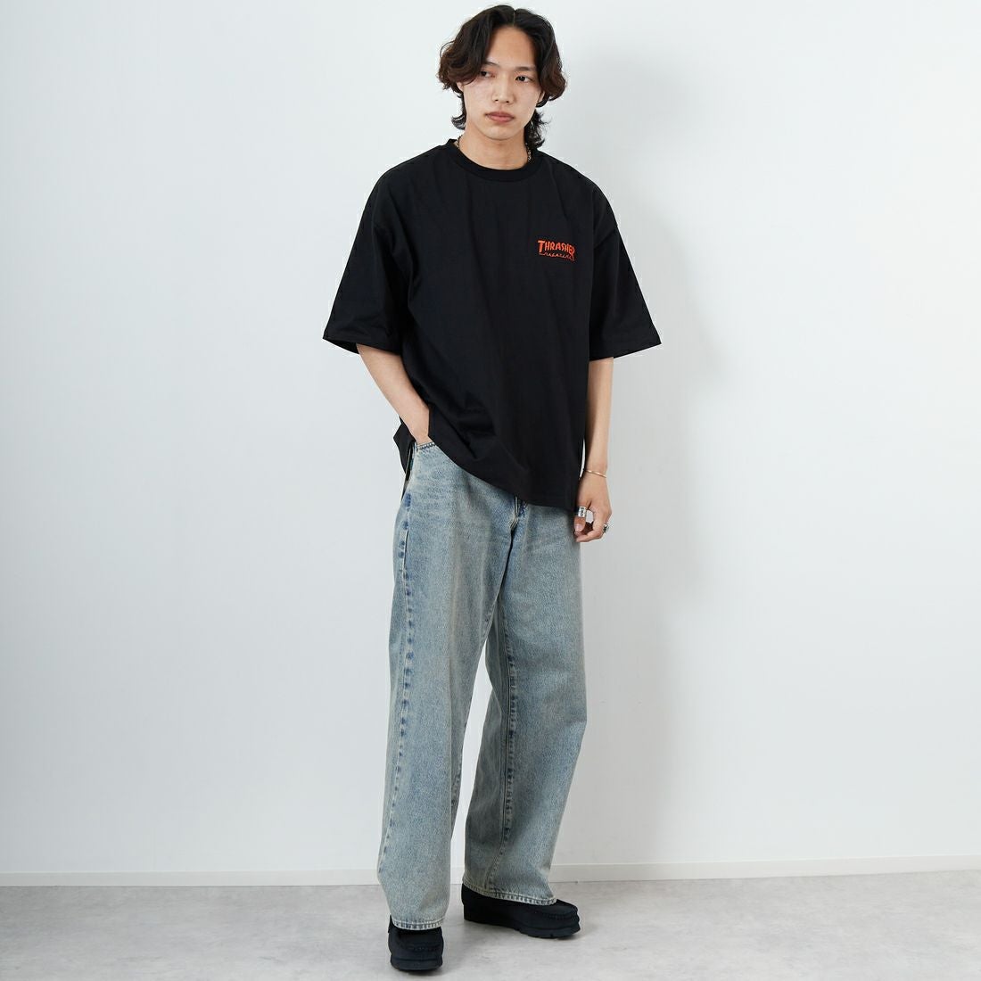 THRASHER [スラッシャー] ショートスリーブTシャツ [TH24SU02] BLK &&モデル身長：179cm 着用サイズ：L&&