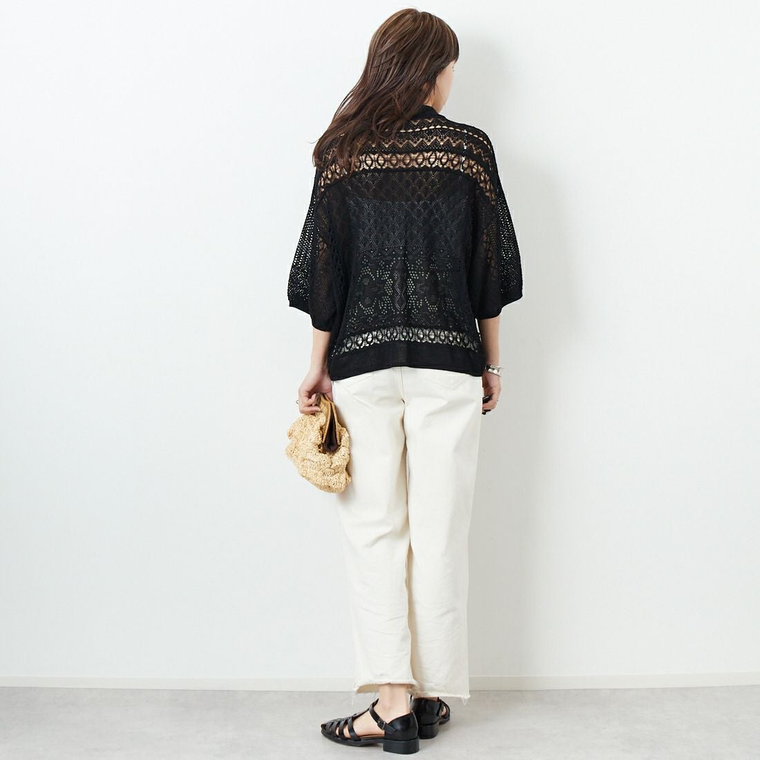 CLOCHE [クロシェ] レース編みニットシャツカーデ [51285553] ﾌﾞﾗｯｸ &&モデル身長：167cm 着用サイズ：2&&