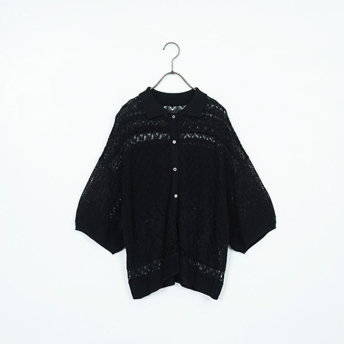 CLOCHE [クロシェ] レース編みニットシャツカーデ [51285553] ﾌﾞﾗｯｸ