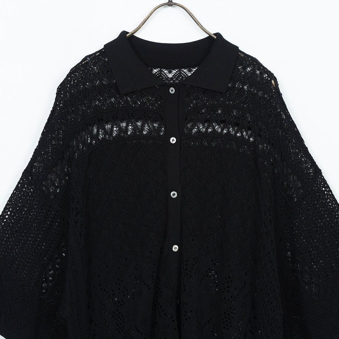 CLOCHE [クロシェ] レース編みニットシャツカーデ [51285553] ﾌﾞﾗｯｸ