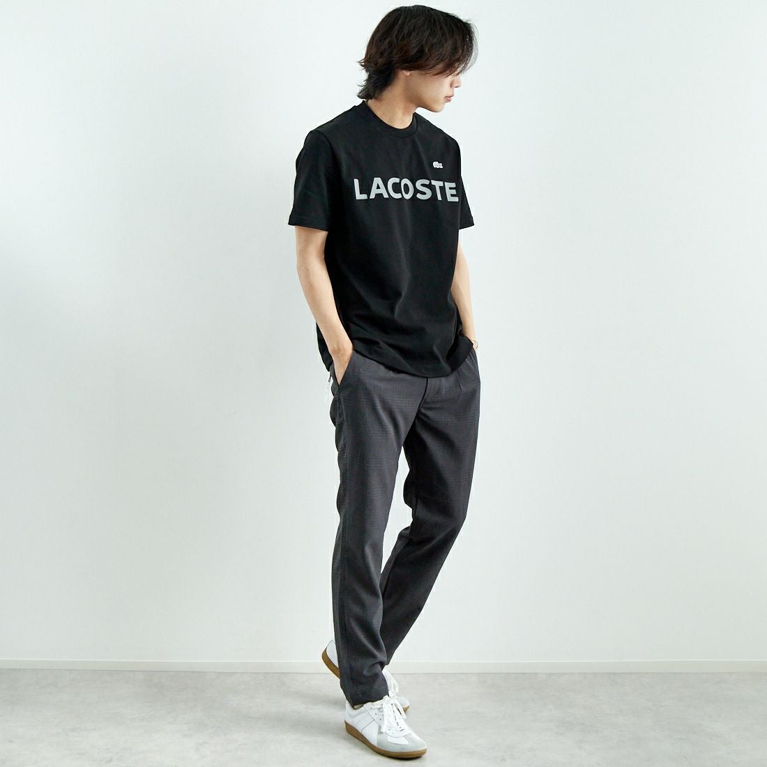 Jeans Factory Clothes [ジーンズファクトリークローズ] EVALETリランチャ1Pイージートラウザー [JFC-252-004] CHK BLK &&モデル身長：179cm 着用サイズ：L&&