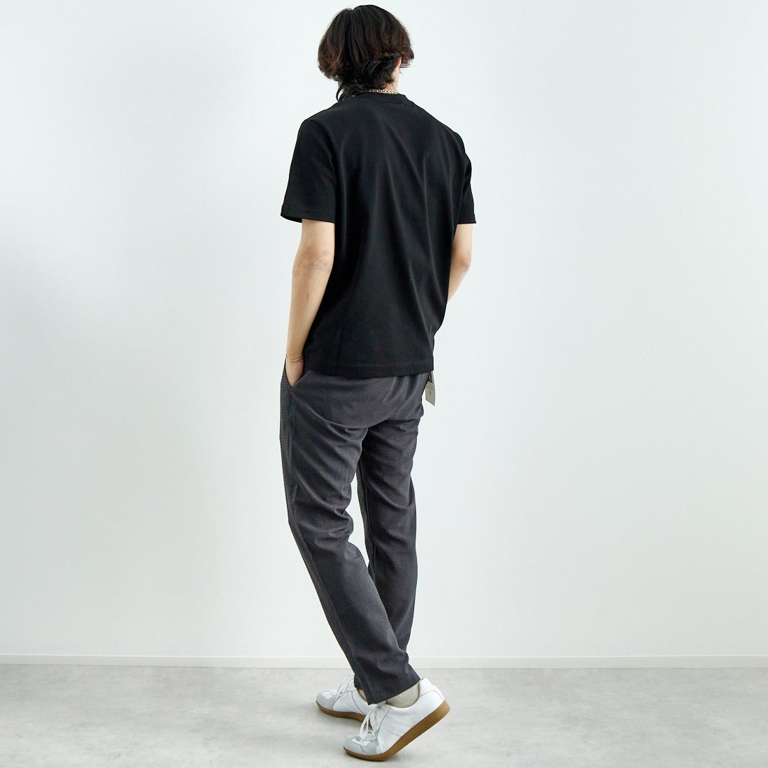 Jeans Factory Clothes [ジーンズファクトリークローズ] EVALETリランチャ1Pイージートラウザー [JFC-252-004] CHK BLK &&モデル身長：179cm 着用サイズ：L&&