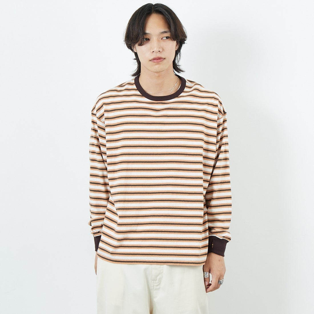 OLDPARK バギー　ボーダー　ロングスリーブ HIDE AND SEEK - Border L/S Tee (GRAY×CHARCOAL GRAY) / ボーダー