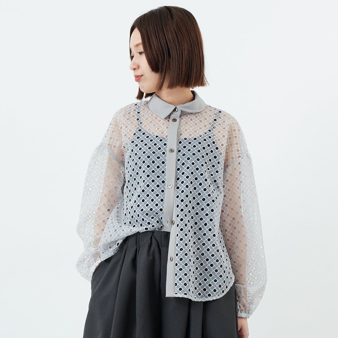 STELLA CIFFON [ステラシフォン] ジオメトリーレース刺繍シャツ [ST1