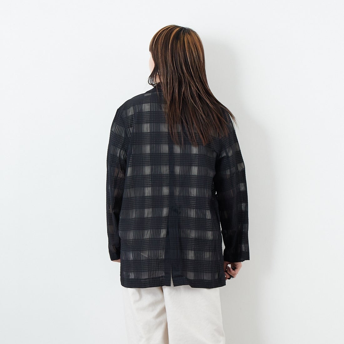 CLOCHE [クロシェ] シアーチェックジャケット [51085033] ﾌﾞﾗｯｸ &&モデル身長：167cm 着用サイズ：2&&