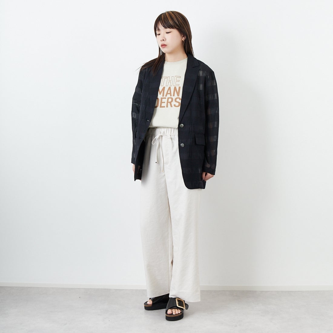 CLOCHE [クロシェ] シアーチェックジャケット [51085033] ﾌﾞﾗｯｸ &&モデル身長：167cm 着用サイズ：2&&