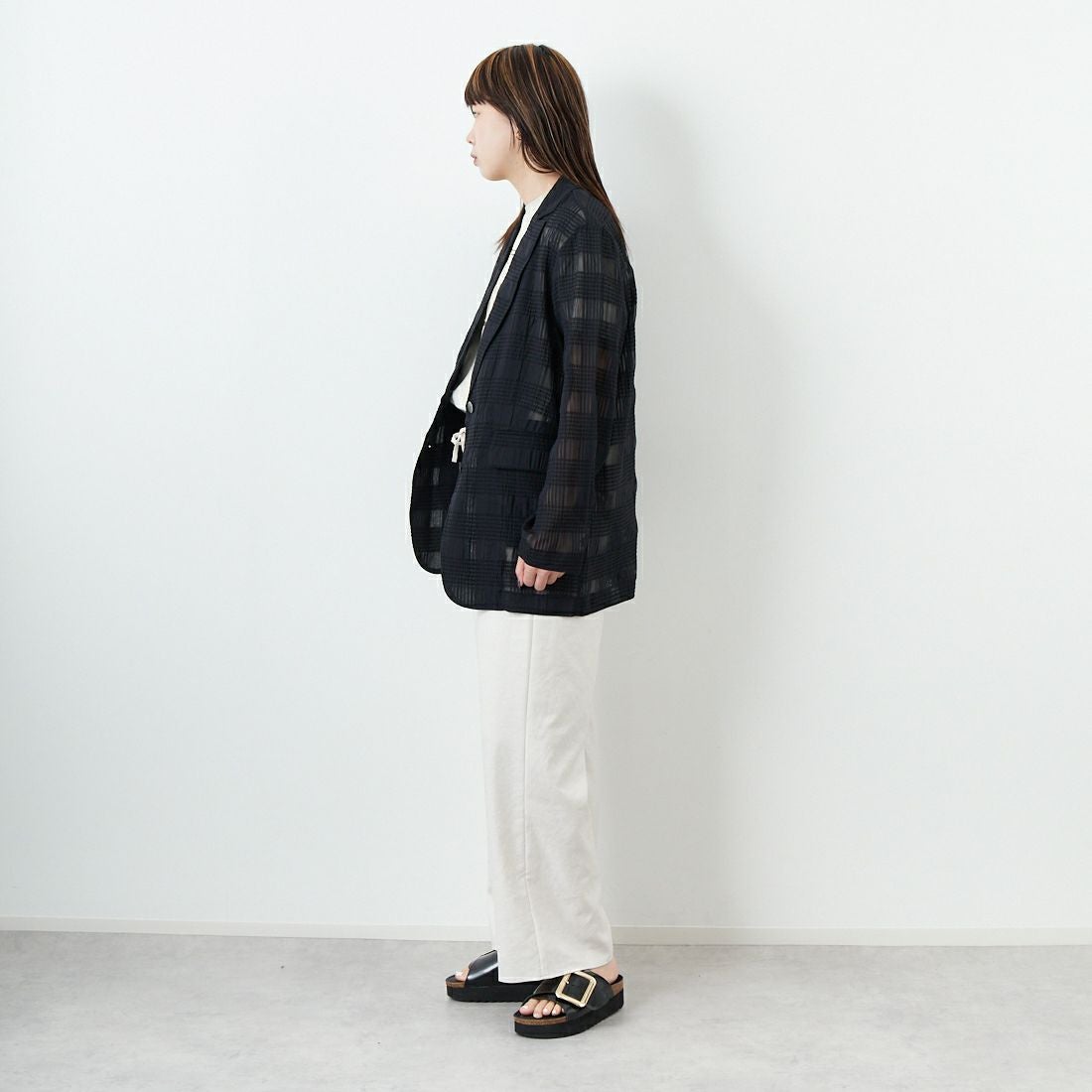 CLOCHE [クロシェ] シアーチェックジャケット [51085033] ﾌﾞﾗｯｸ &&モデル身長：167cm 着用サイズ：2&&