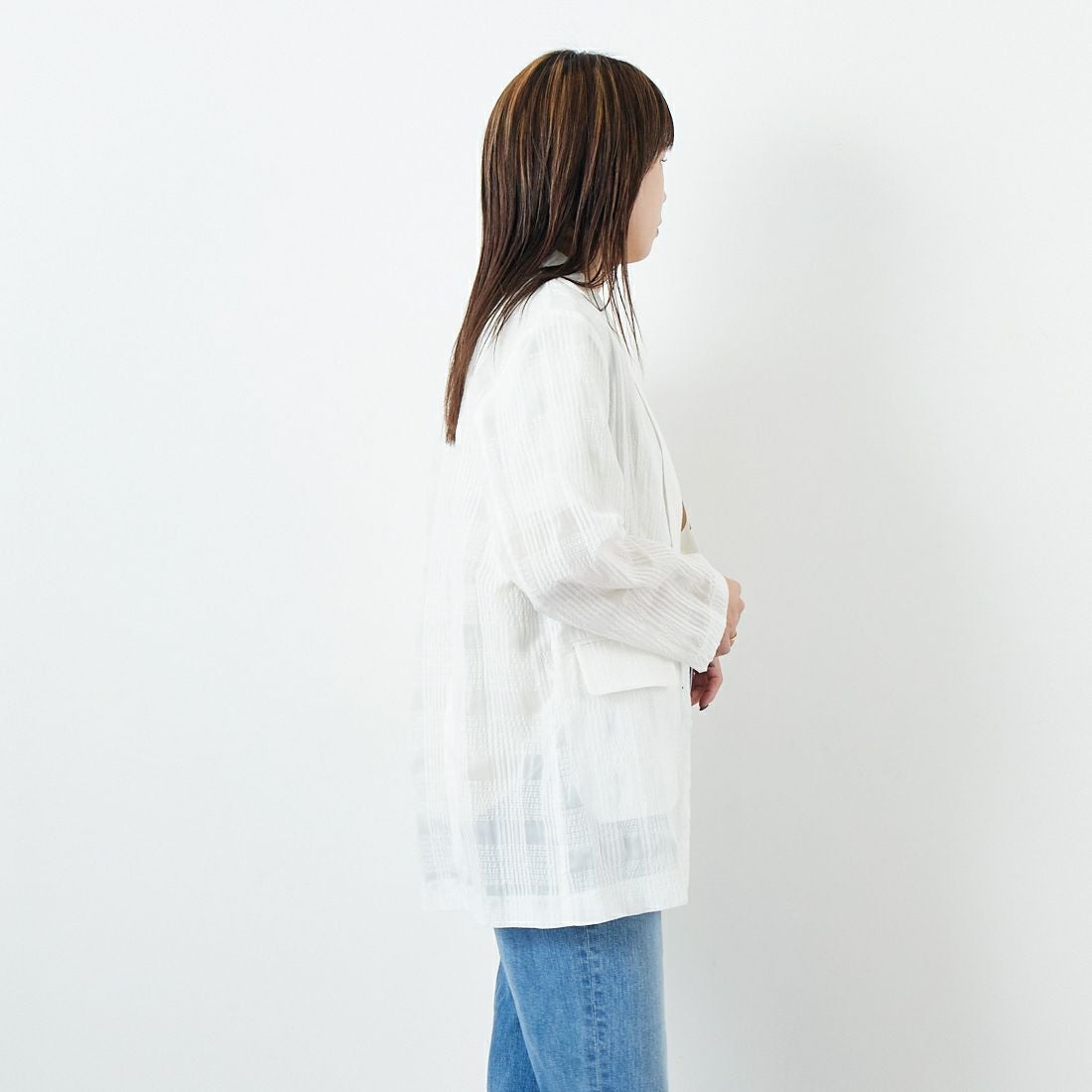 CLOCHE [クロシェ] シアーチェックジャケット [51085033] ｵﾌ &&モデル身長：167cm 着用サイズ：2&&