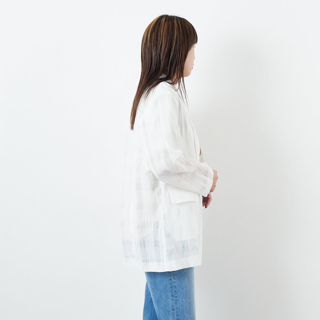 CLOCHE [クロシェ] シアーチェックジャケット [51085033] ｵﾌ &&モデル身長：167cm 着用サイズ：2&&