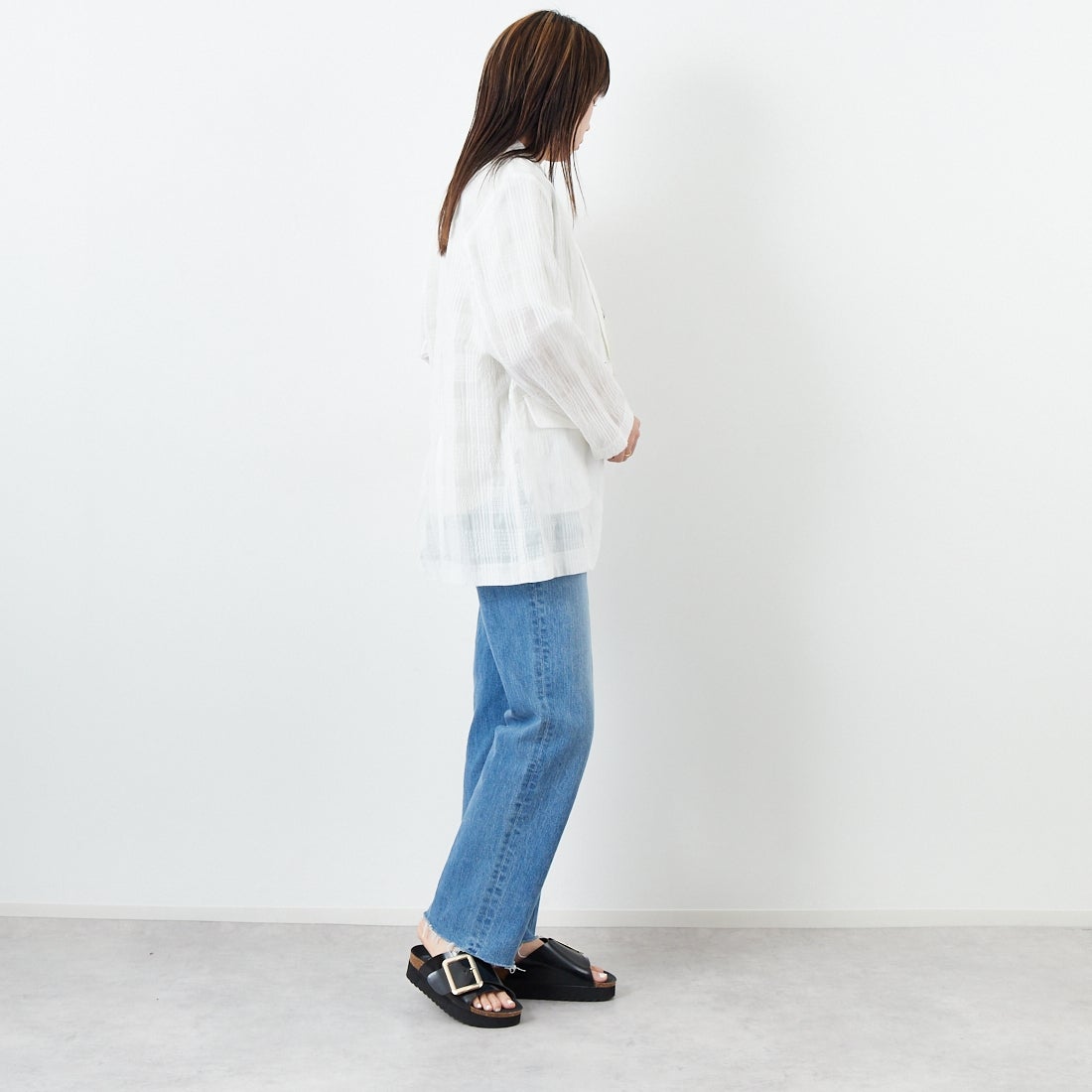 CLOCHE [クロシェ] シアーチェックジャケット [51085033] ｵﾌ &&モデル身長：167cm 着用サイズ：2&&