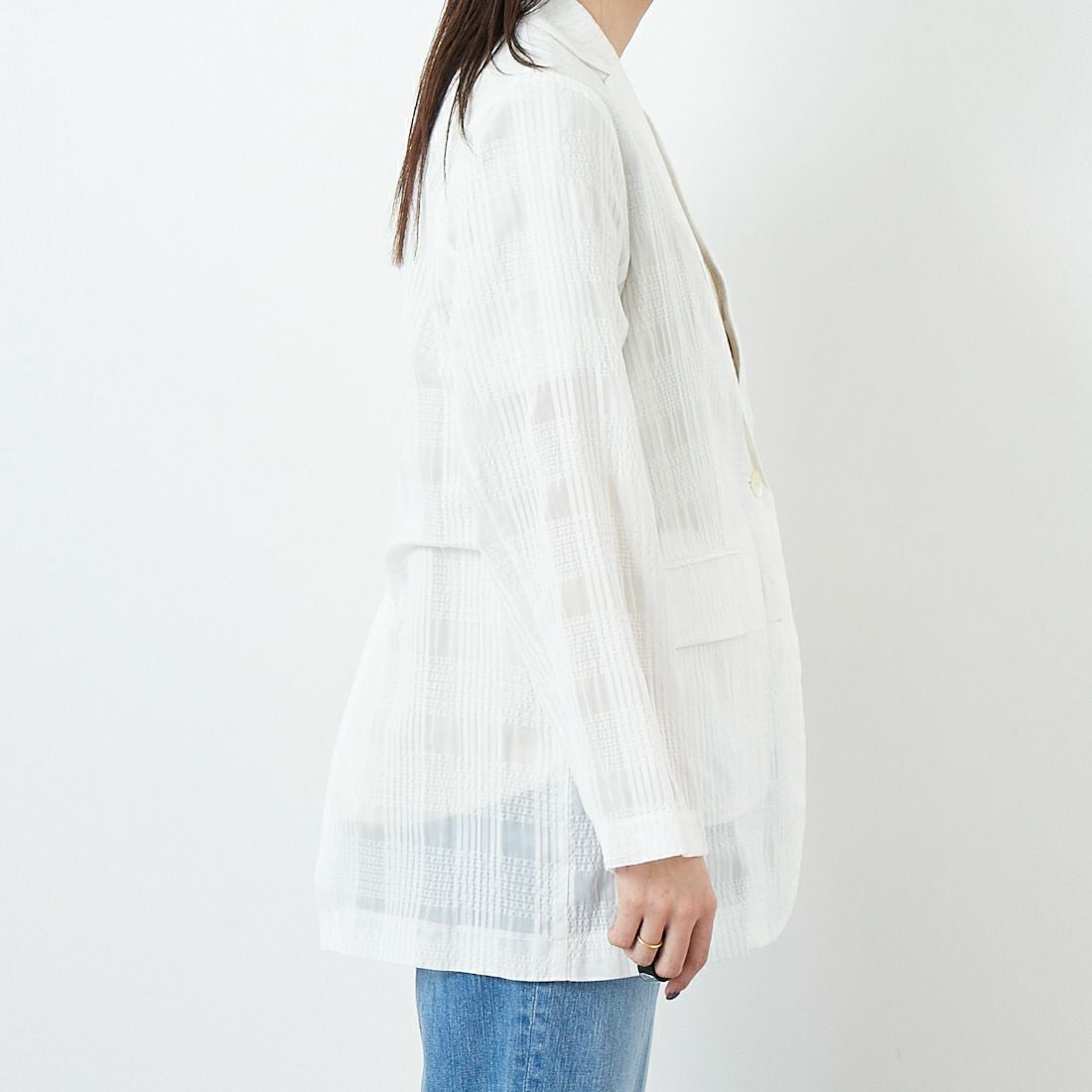 CLOCHE [クロシェ] シアーチェックジャケット [51085033] ｵﾌ &&モデル身長：167cm 着用サイズ：2&&