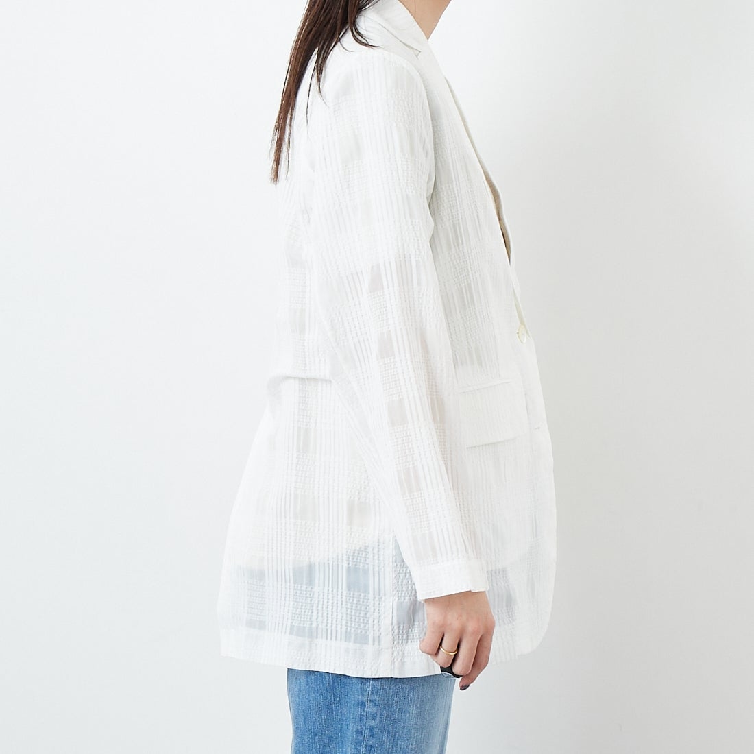 CLOCHE [クロシェ] シアーチェックジャケット [51085033] ｵﾌ &&モデル身長：167cm 着用サイズ：2&&