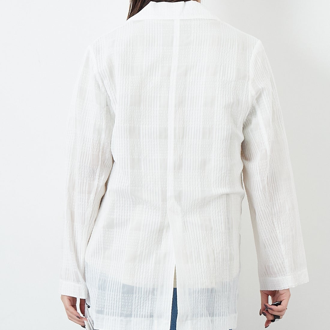 CLOCHE [クロシェ] シアーチェックジャケット [51085033] ｵﾌ &&モデル身長：167cm 着用サイズ：2&&