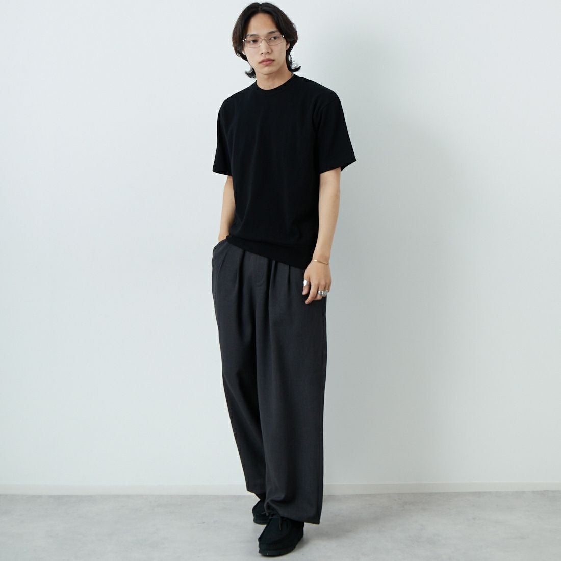 Noir Fabrik [ヌワールファブリック] LINOTECH ワイドスラックス [NF-252-005] 6S CHR &&モデル身長：179cm 着用サイズ：M&&