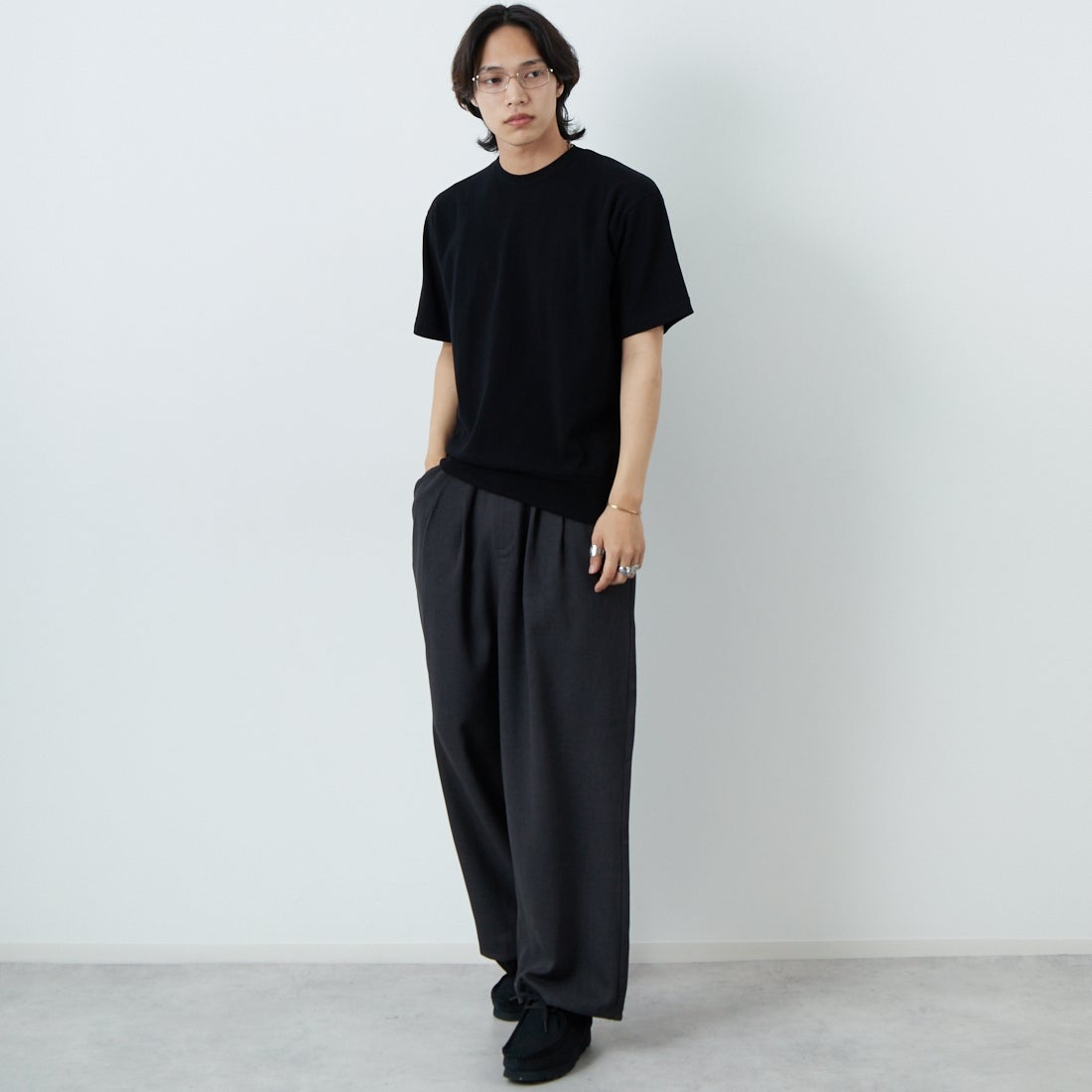 Noir Fabrik [ヌワールファブリック] LINOTECH ワイドスラックス [NF-252-005] 6S CHR &&モデル身長：179cm 着用サイズ：M&&