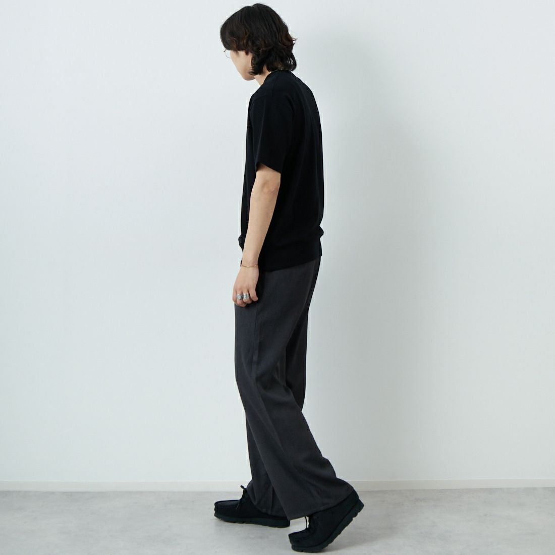 Noir Fabrik [ヌワールファブリック] LINOTECH ワイドスラックス [NF-252-005] 6S CHR &&モデル身長：179cm 着用サイズ：M&&