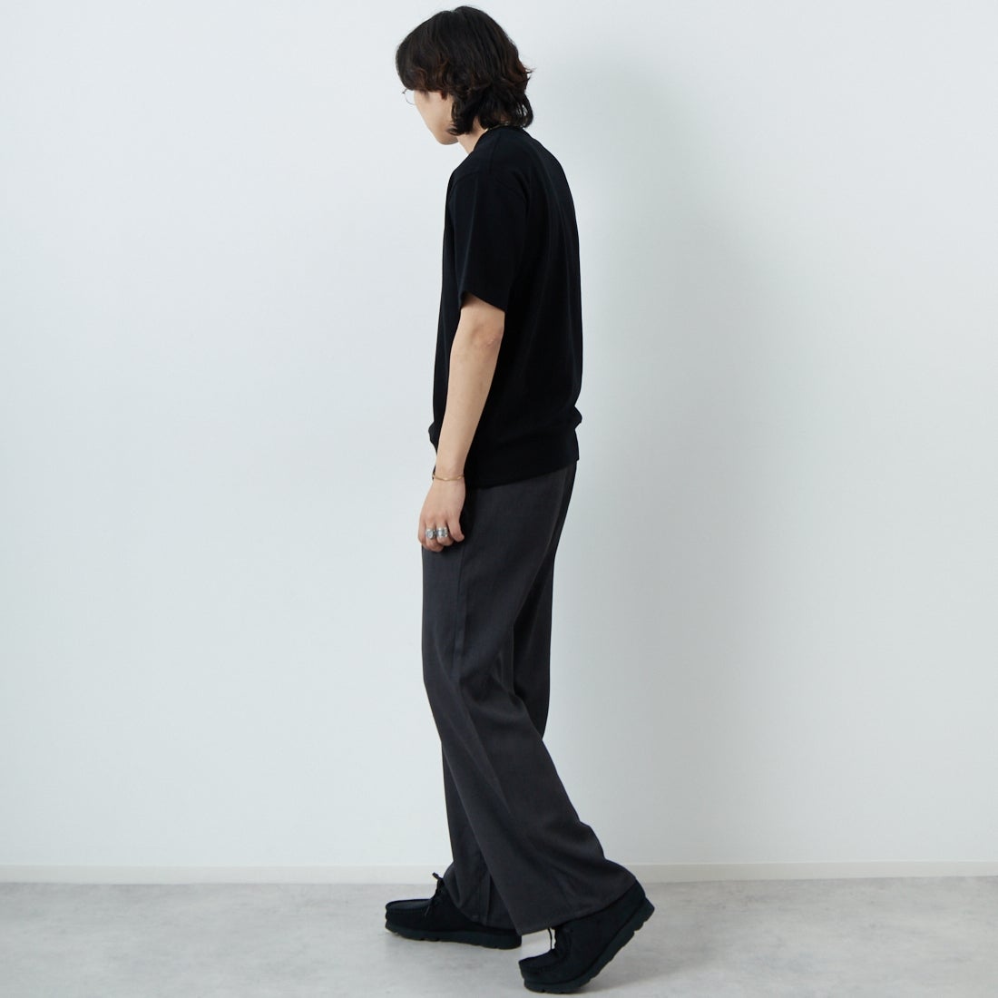 Noir Fabrik [ヌワールファブリック] LINOTECH ワイドスラックス [NF-252-005] 6S CHR &&モデル身長：179cm 着用サイズ：M&&