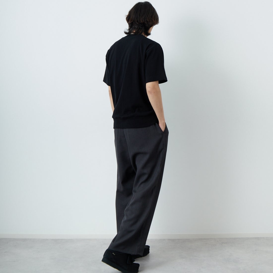 Noir Fabrik [ヌワールファブリック] LINOTECH ワイドスラックス [NF-252-005] 6S CHR &&モデル身長：179cm 着用サイズ：M&&