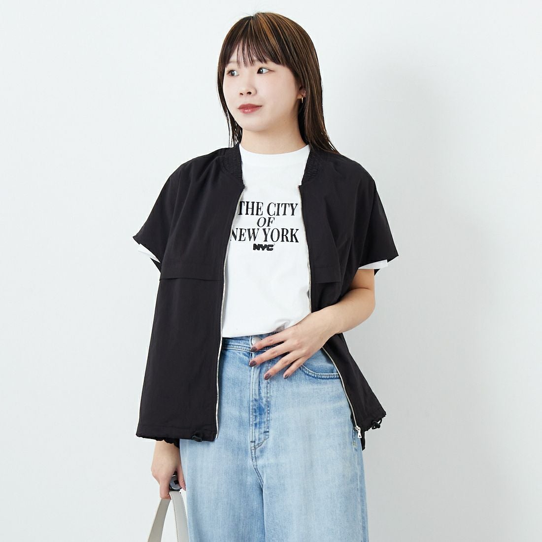 009 BLK&&モデル身長：167cm 着用サイズ：ONE SIZE&&