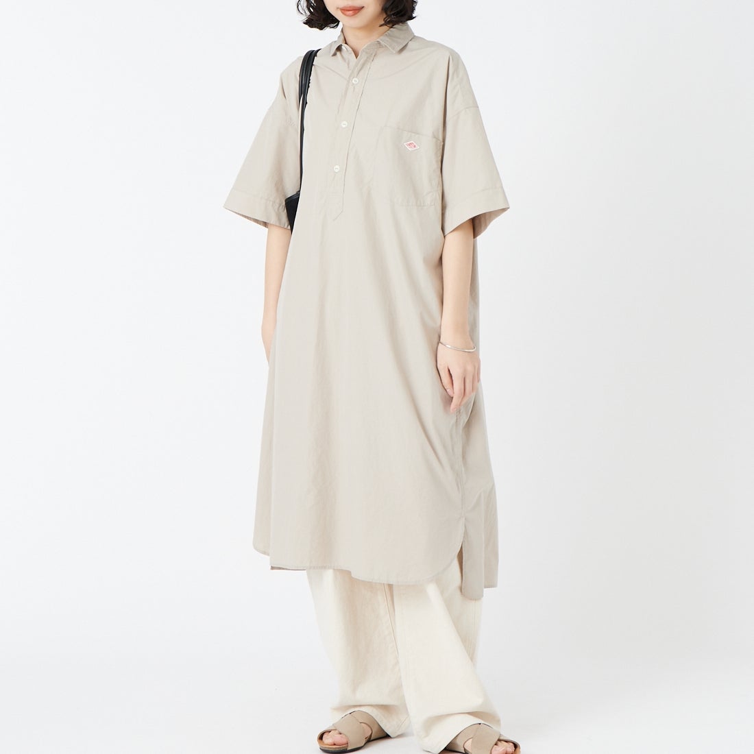 DANTON [ダントン] シャツワンピース [JD-3655CPL] GREIGE &&モデル身長：162cm 着用サイズ：36&&