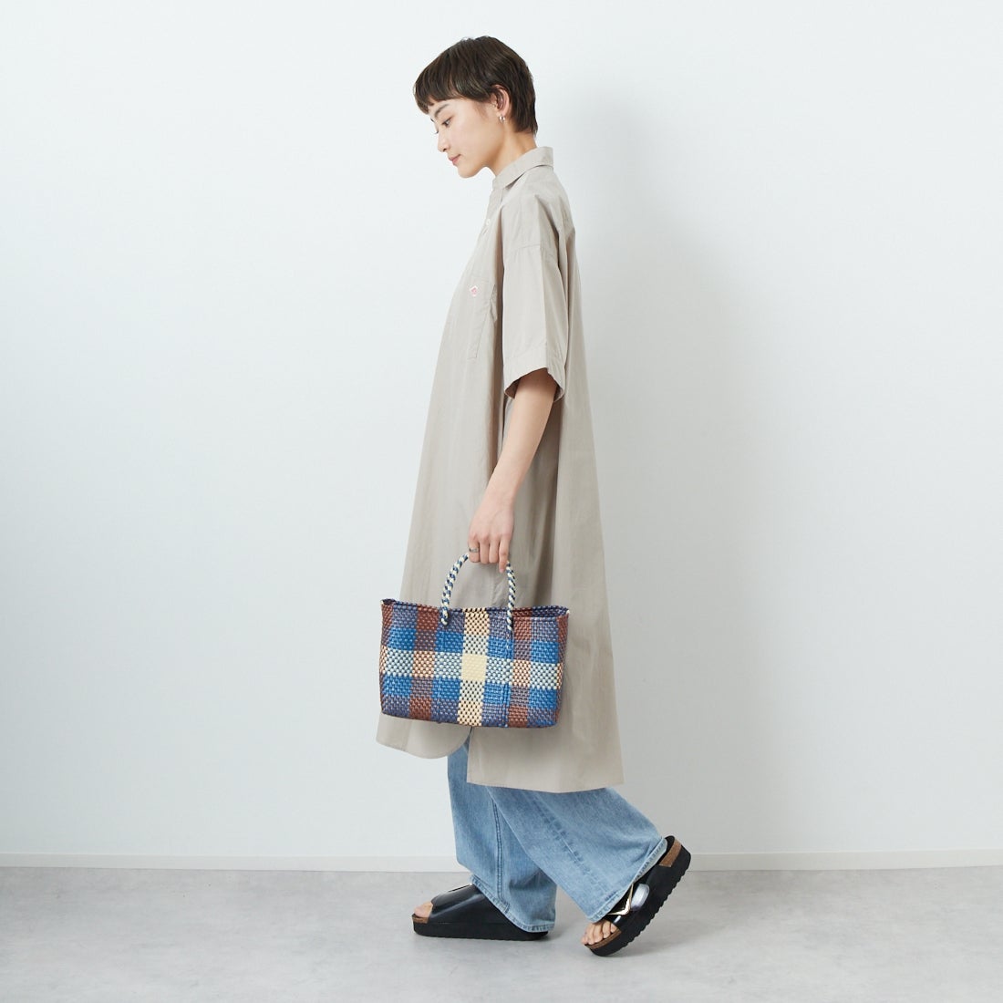 DANTON [ダントン] シャツワンピース [JD-3655CPL] GREIGE &&モデル身長：160cm 着用サイズ：36&&