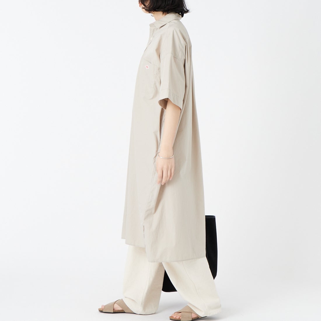 DANTON [ダントン] シャツワンピース [JD-3655CPL] GREIGE &&モデル身長：162cm 着用サイズ：36&&