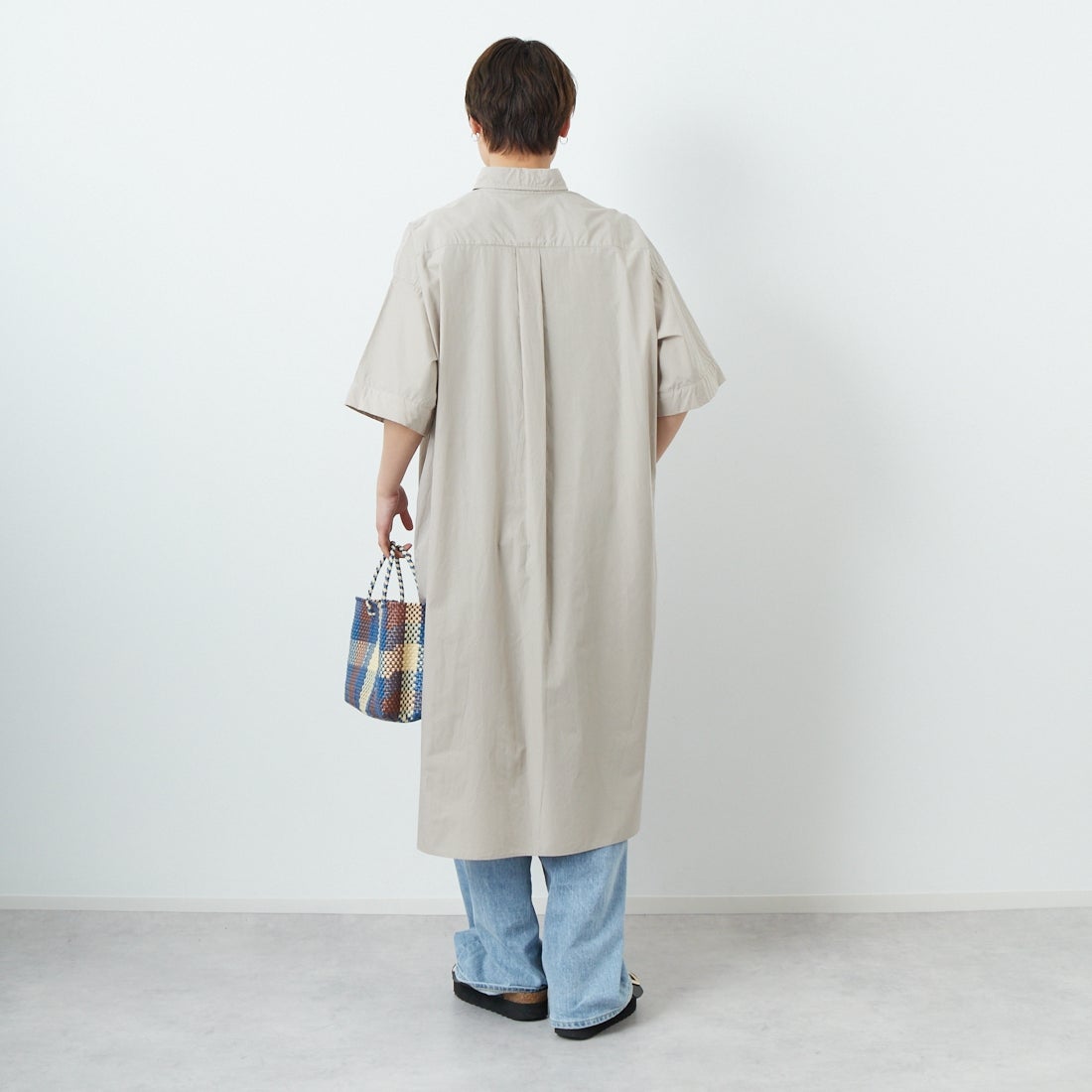 DANTON [ダントン] シャツワンピース [JD-3655CPL] GREIGE &&モデル身長：160cm 着用サイズ：36&&