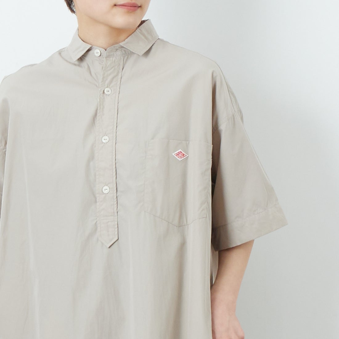 DANTON [ダントン] シャツワンピース [JD-3655CPL] GREIGE &&モデル身長：160cm 着用サイズ：36&&