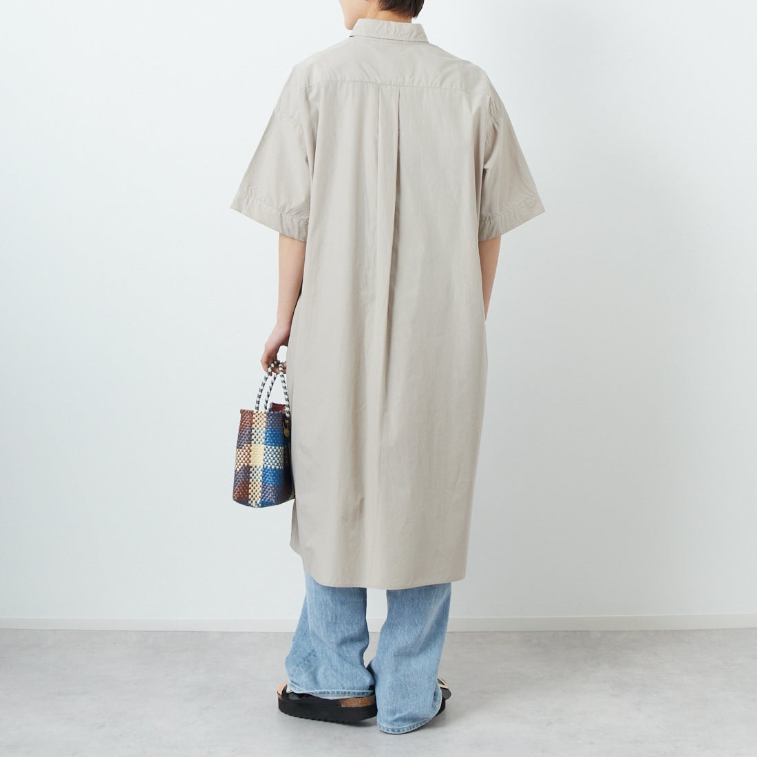 DANTON [ダントン] シャツワンピース [JD-3655CPL] GREIGE &&モデル身長：160cm 着用サイズ：36&&