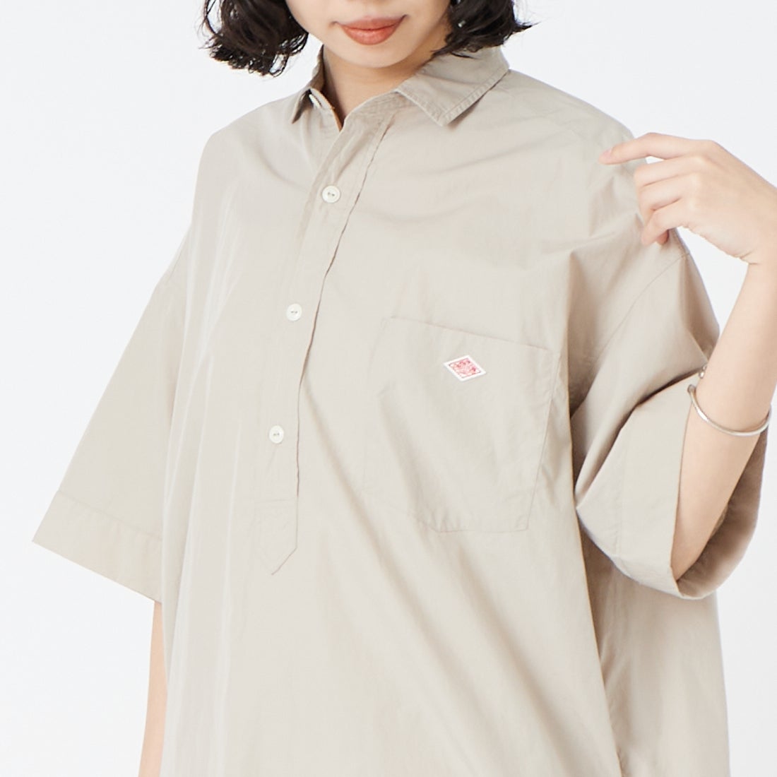 DANTON [ダントン] シャツワンピース [JD-3655CPL] GREIGE &&モデル身長：162cm 着用サイズ：36&&