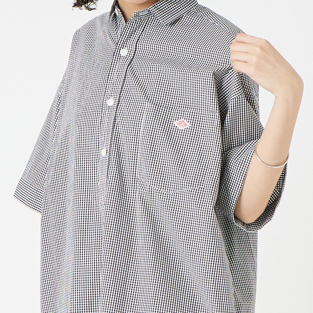DANTON [ダントン] ショートスリーブ プルオーバードレス [JD-3655CPP] BK GINGHAM &&モデル身長：162cm 着用サイズ：36&&
