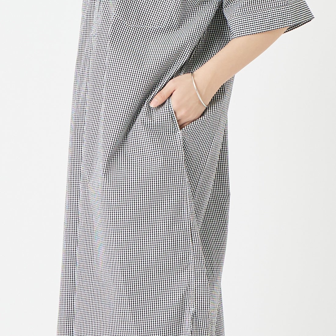 DANTON [ダントン] ショートスリーブ プルオーバードレス [JD-3655CPP] BK GINGHAM &&モデル身長：162cm 着用サイズ：36&&