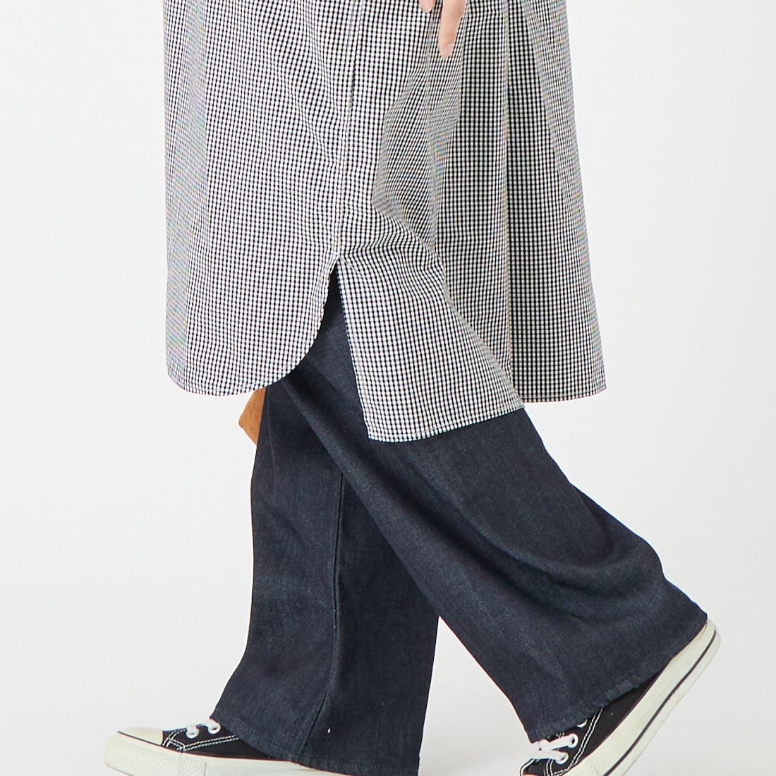 DANTON [ダントン] ショートスリーブ プルオーバードレス [JD-3655CPP] BK GINGHAM &&モデル身長：162cm 着用サイズ：36&&