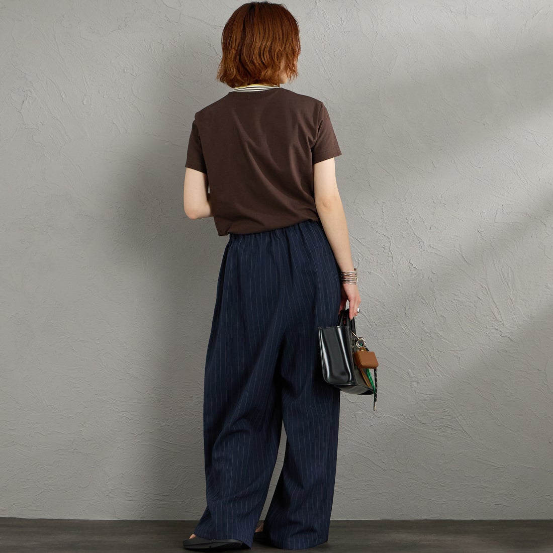 Gymphlex [ジムフレックス] クルーネック ニットラインTシャツ [GY-C0448CCB] BROWN/ECRU &&モデル身長：158cm 着用サイズ：14&&