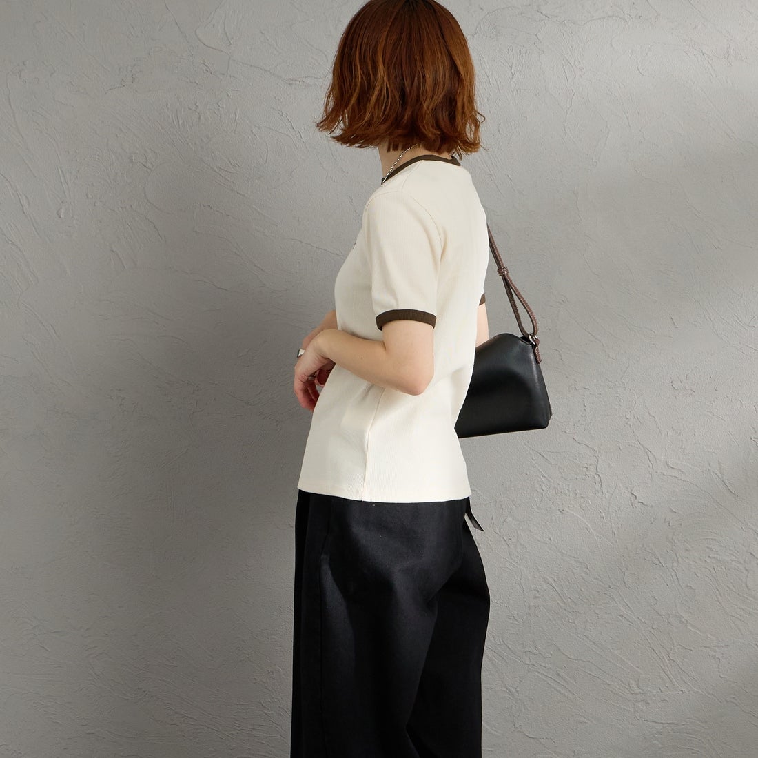 Gymphlex [ジムフレックス] クルーネックリンガーTシャツ [GY-C0326VRL] ECRU &&モデル身長：158cm 着用サイズ：14&&