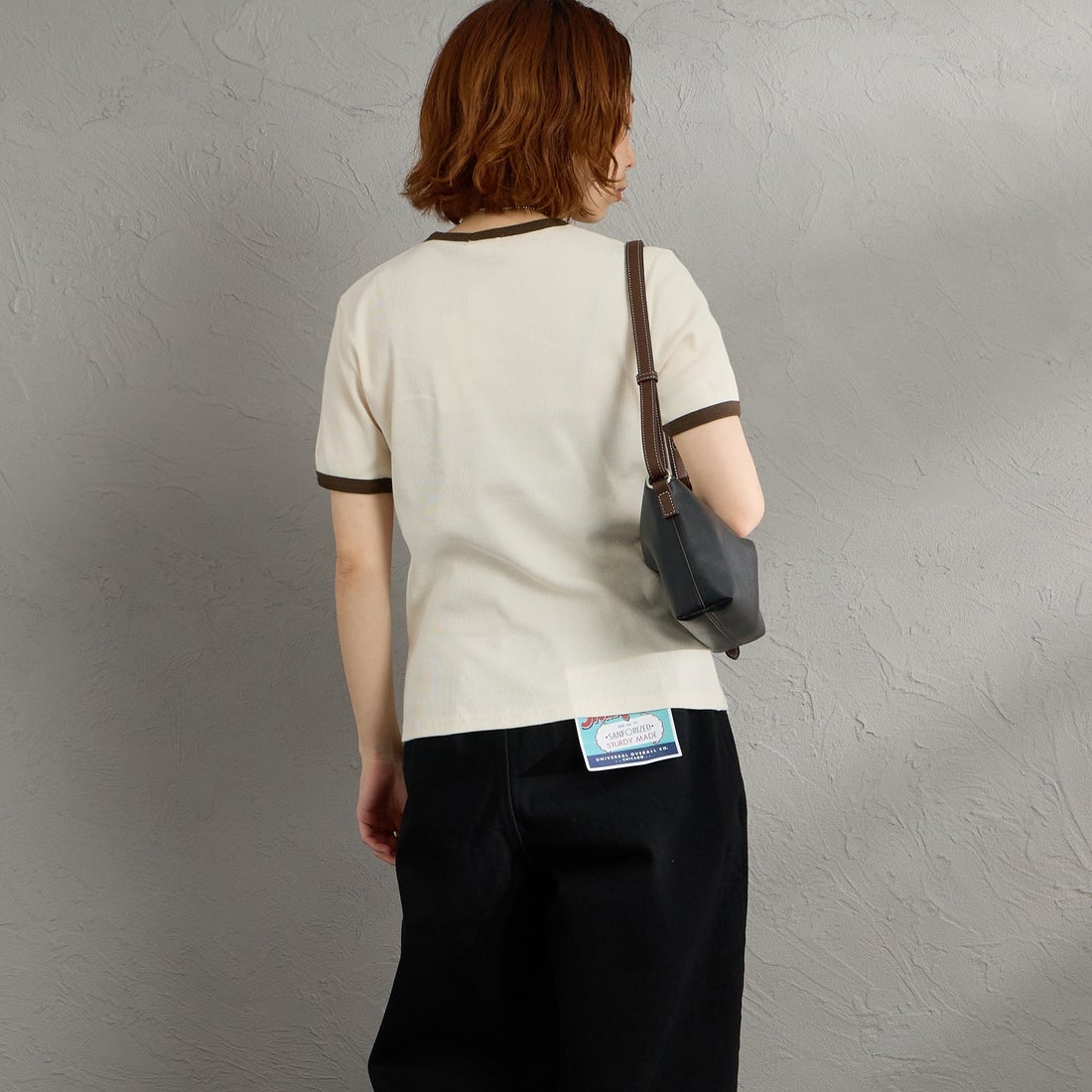 Gymphlex [ジムフレックス] クルーネックリンガーTシャツ [GY-C0326VRL] ECRU &&モデル身長：158cm 着用サイズ：14&&