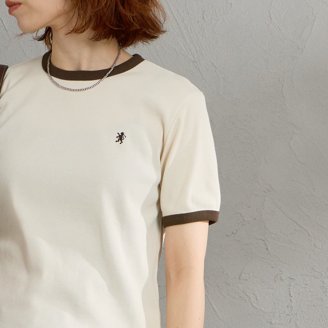 Gymphlex [ジムフレックス] クルーネックリンガーTシャツ [GY-C0326VRL] ECRU &&モデル身長：158cm 着用サイズ：14&&