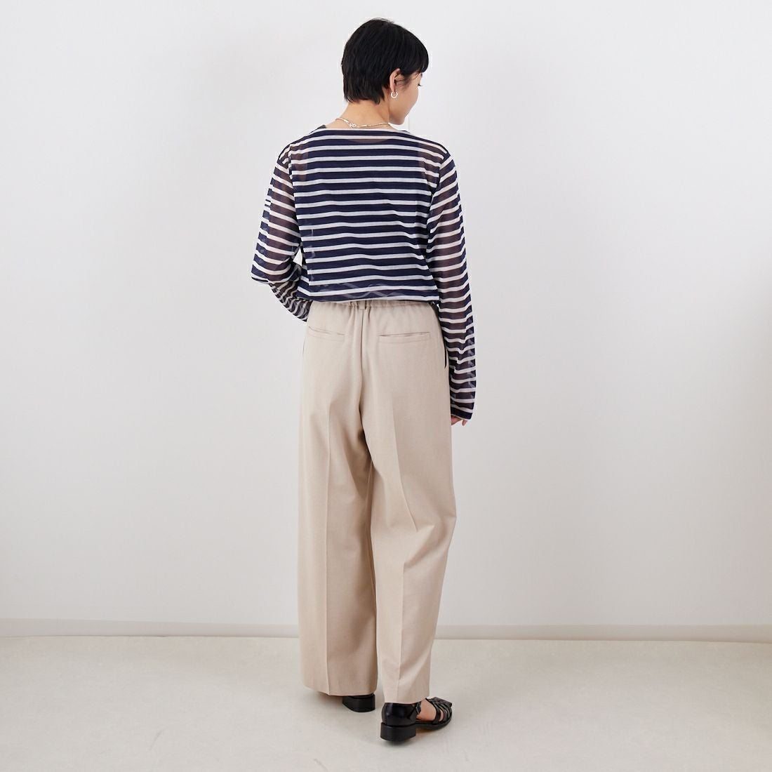 ORCIVAL [オーシバル] シースルーボートネックボーダーカットソー [OR-C0461STJ] NAVY/OFF W &&モデル身長：160cm 着用サイズ：2&&