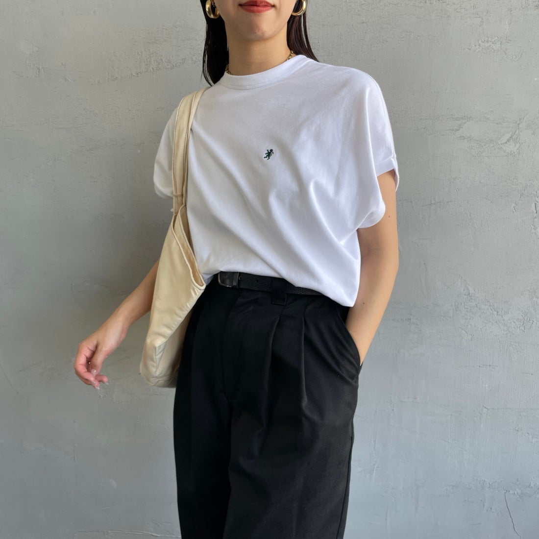Gymphlex [ジムフレックス] クルーネックフレンチスリーブプルオーバー [GY-C0361FLK] WHITE &&モデル身長：163cm 着用サイズ：14&&