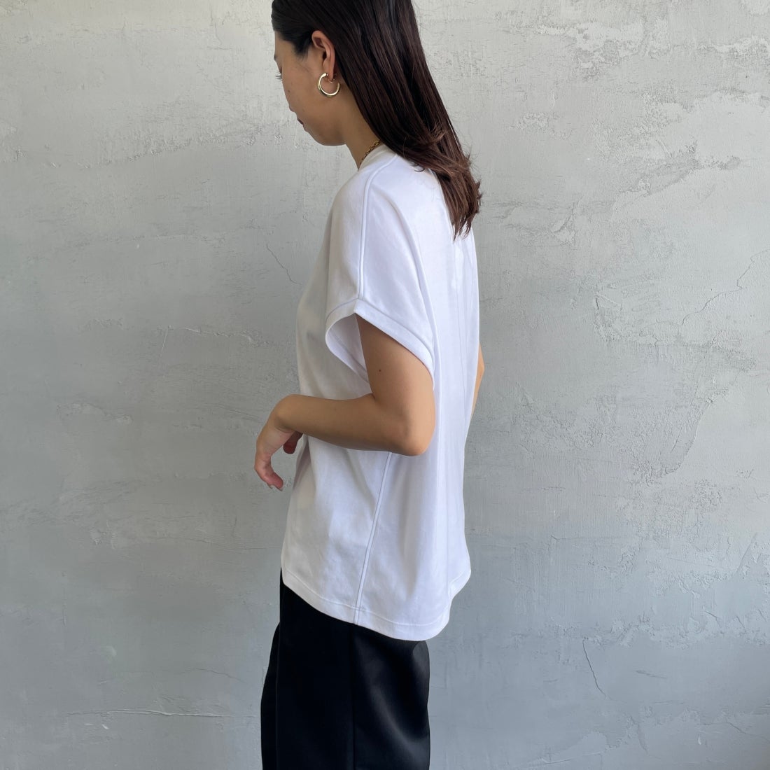 Gymphlex [ジムフレックス] クルーネックフレンチスリーブプルオーバー [GY-C0361FLK] WHITE &&モデル身長：163cm 着用サイズ：14&&