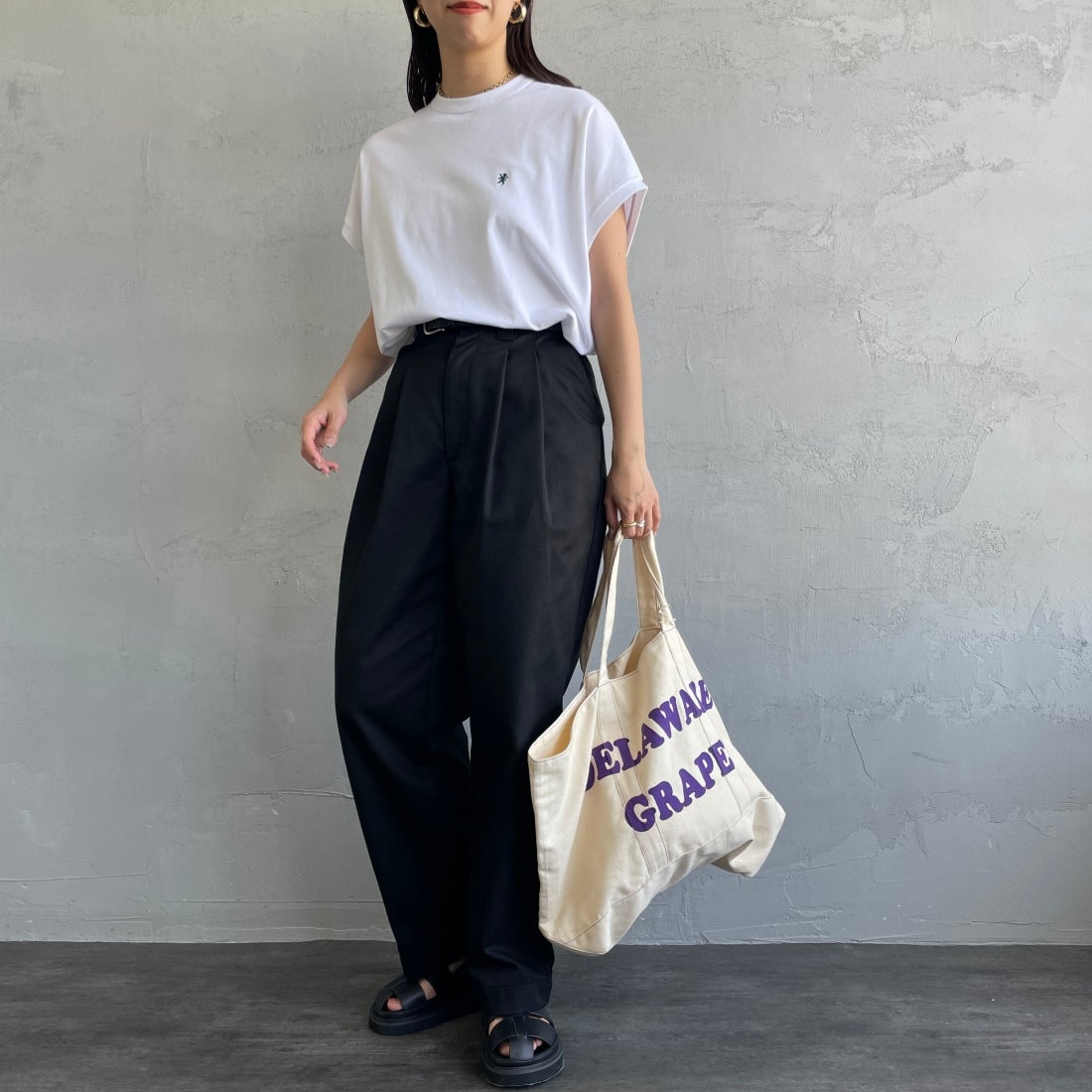 Gymphlex [ジムフレックス] クルーネックフレンチスリーブプルオーバー [GY-C0361FLK] WHITE &&モデル身長：163cm 着用サイズ：14&&
