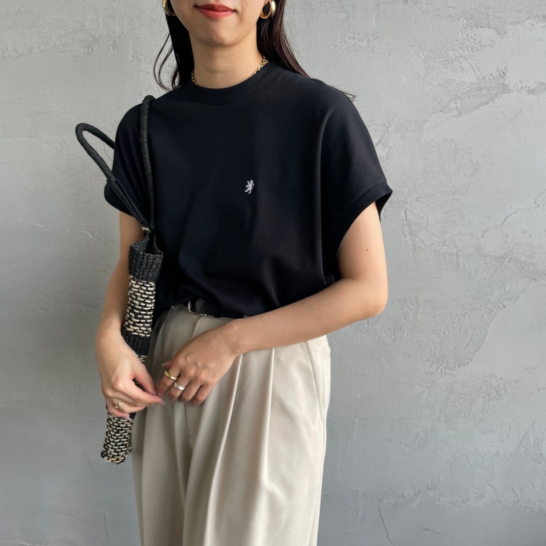 Gymphlex [ジムフレックス] クルーネックフレンチスリーブプルオーバー [GY-C0361FLK] BLACK &&モデル身長：163cm 着用サイズ：14&&