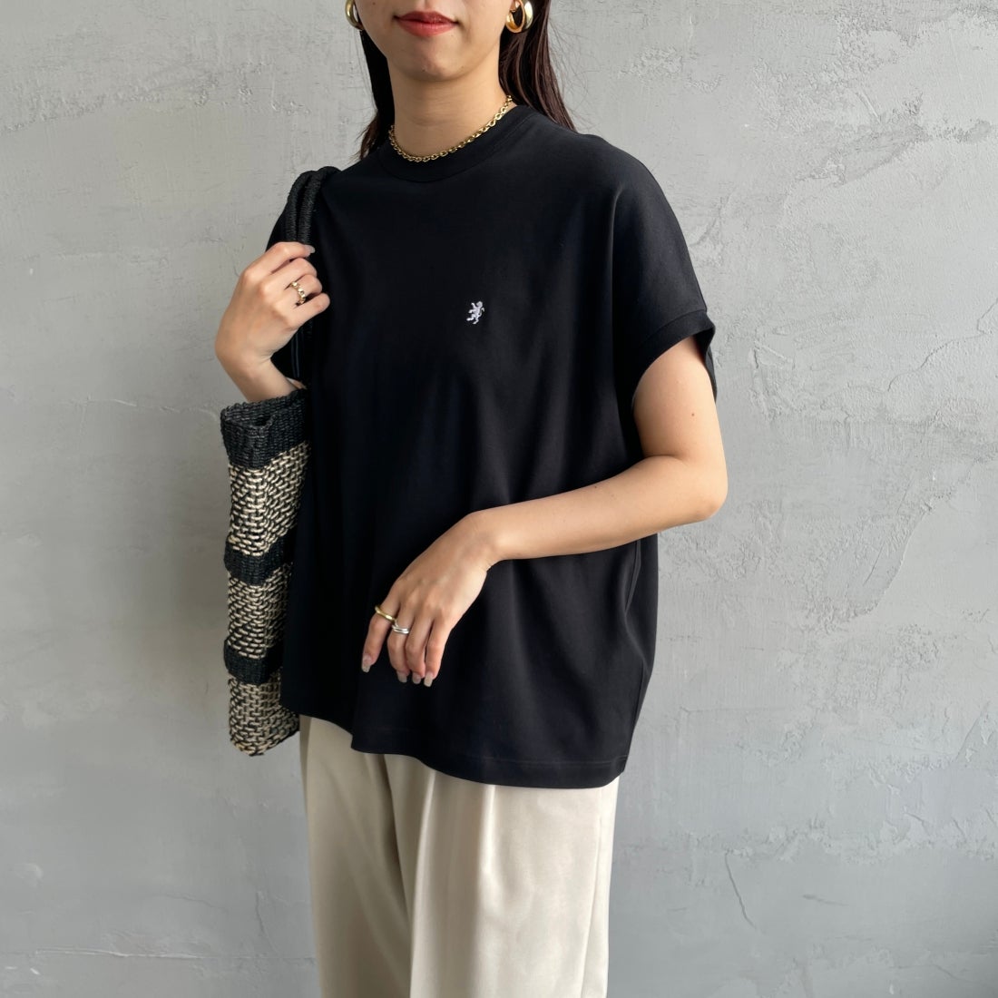 Gymphlex [ジムフレックス] クルーネックフレンチスリーブプルオーバー [GY-C0361FLK] BLACK &&モデル身長：163cm 着用サイズ：14&&