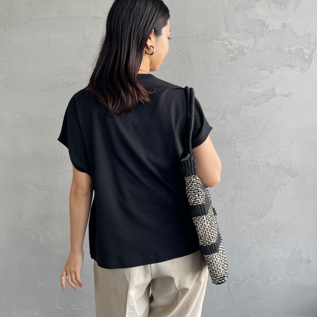 Gymphlex [ジムフレックス] クルーネックフレンチスリーブプルオーバー [GY-C0361FLK] BLACK &&モデル身長：163cm 着用サイズ：14&&