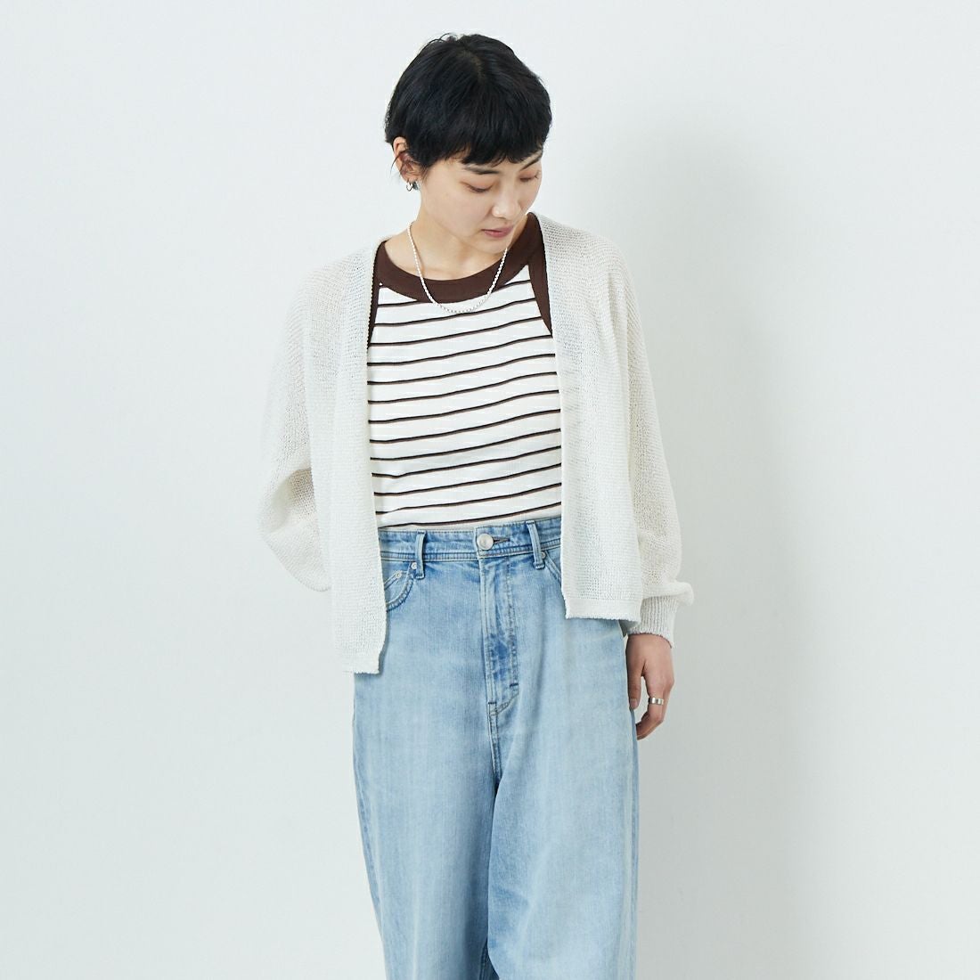 Jeans Factory Clothes [ジーンズファクトリークローズ] ホールガーメントカーディガン [113-2037] ｵﾌ &&モデル身長：160cm 着用サイズ：F&&
