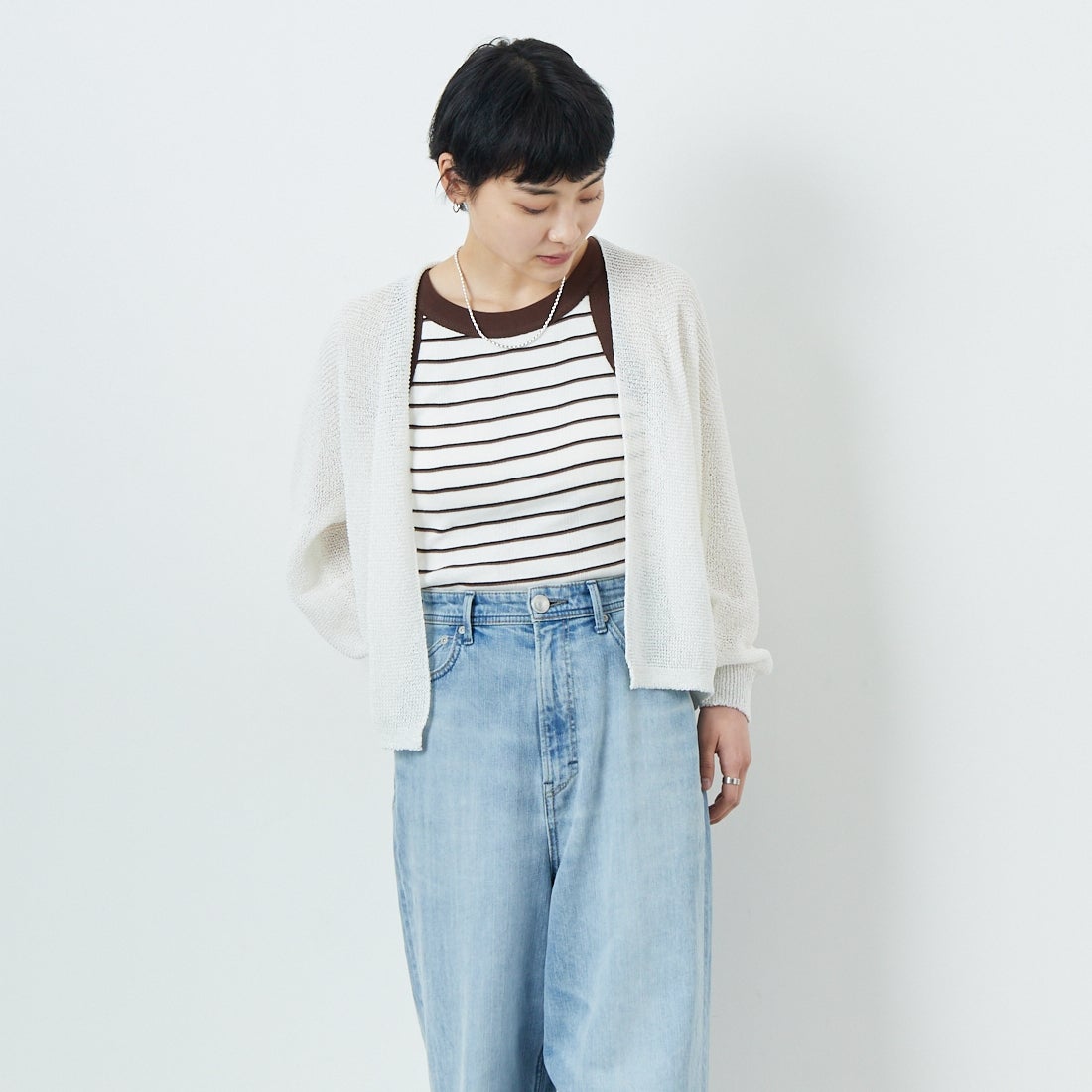 Jeans Factory Clothes [ジーンズファクトリークローズ] ホールガーメントカーディガン [113-2037] ｵﾌ &&モデル身長：160cm 着用サイズ：F&&